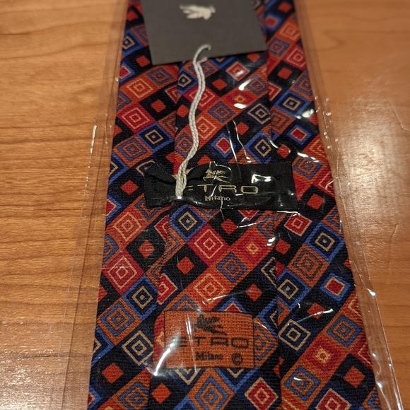 Geometric ETRO tie red, orange and blue - Picture 4 of 4